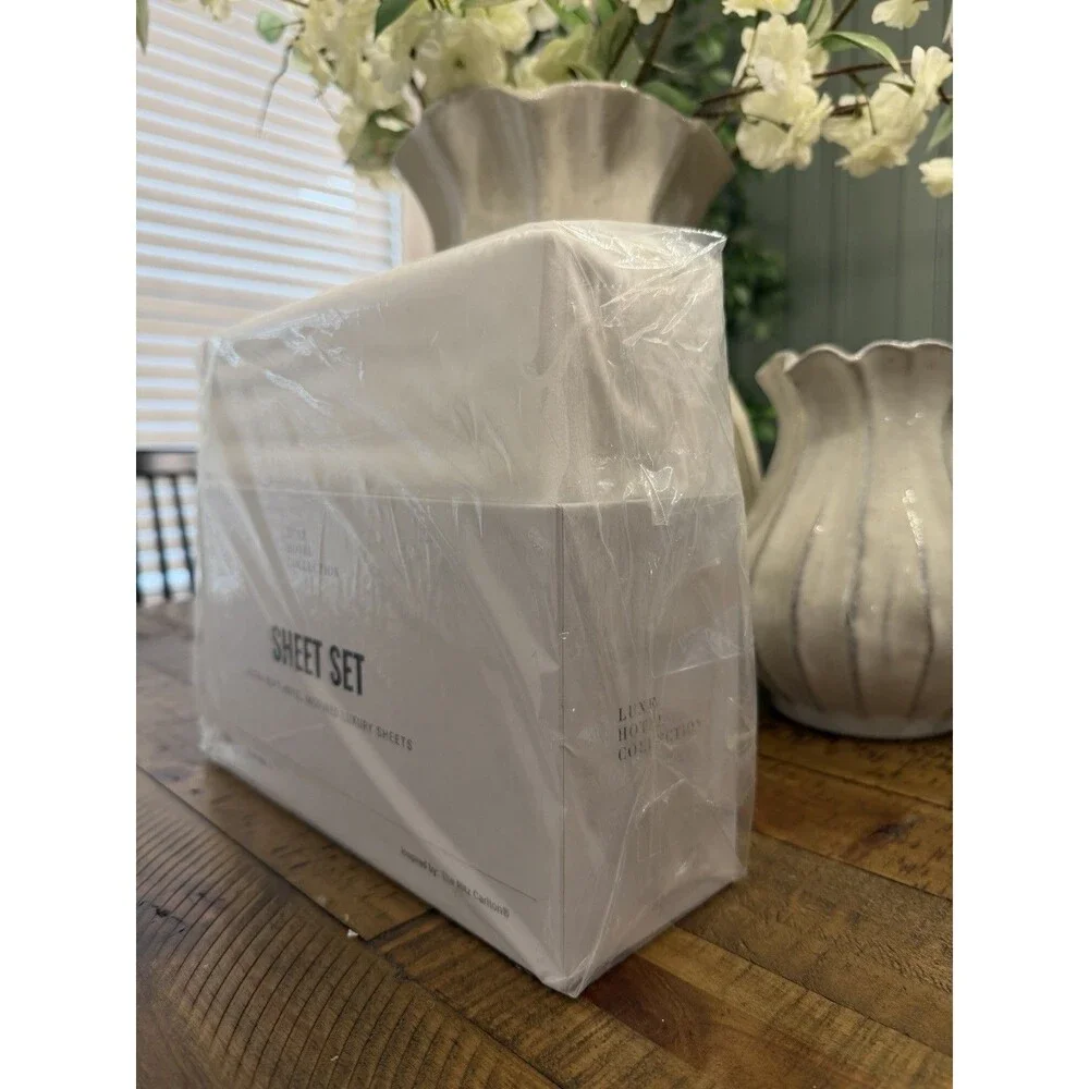 Luxe Hotel Collection Sateen Cotton Retreat Sheet Set Queen White NEW $289 MSRP